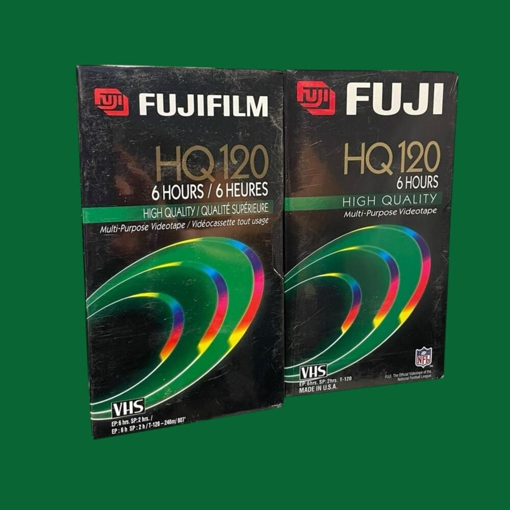 FujiFilm HQ120 Blank VHS Video Tapes 6 Hours Fuji Lot x2 NEW Sealed Retro Media